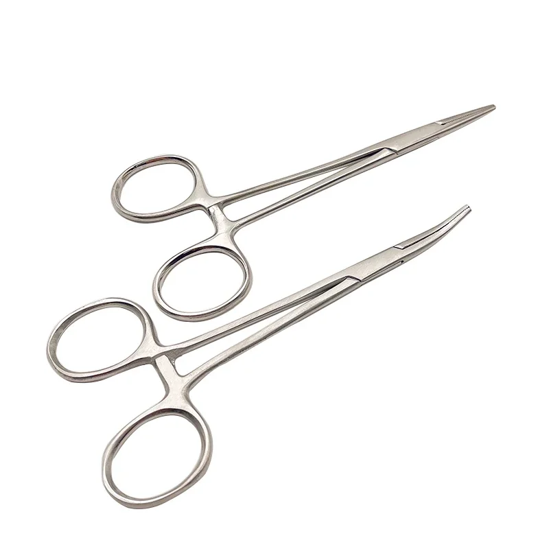 1Pc Stainless Steel Dental Hemostat Forceps Curved/Straight Tip Plier 12.5cm Dentistry Materials