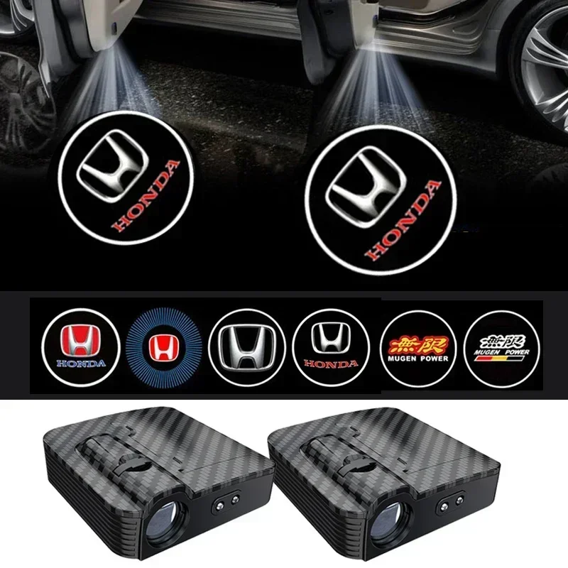 2PCS Projecteur de porte de voiture LED, lumière d'ambiance pour Honda Mugen Jazz Fit Accord CRZ Vezel Civic CRV Insight Crosstour H-RV NSX