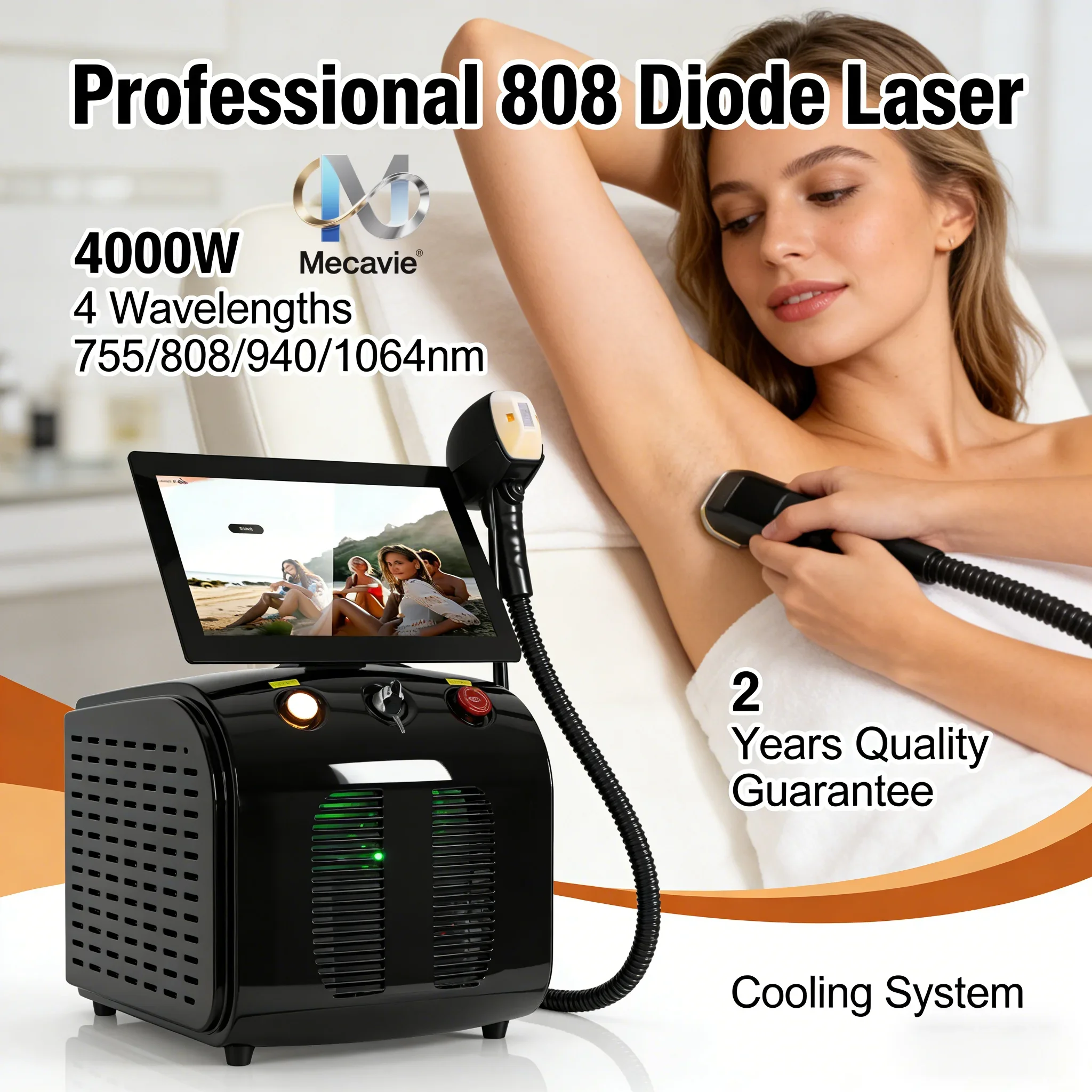 

Portable High Power Ice Cooling Triple Laser 755 808 940 1064 Device Diode Laser 4Wavelength Painless 808nm Hair Removal Machine