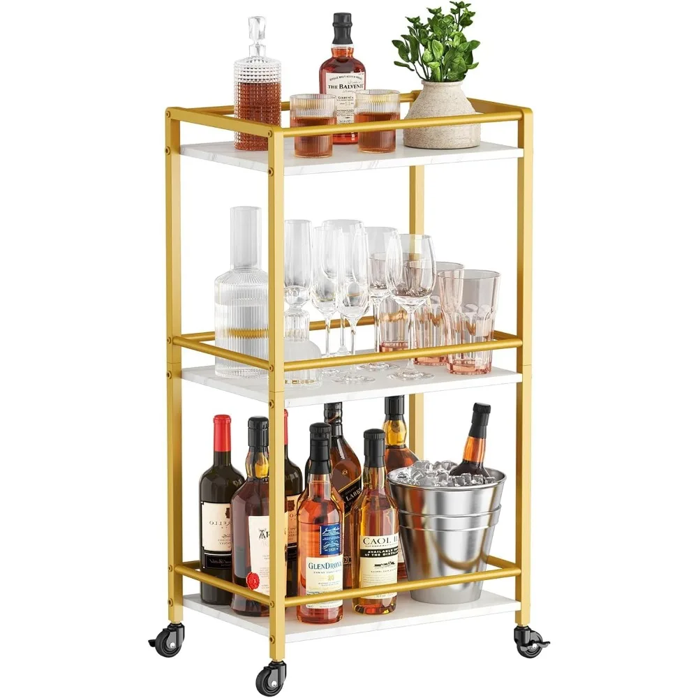 

Bar Cart for The Home, 3 Tier Small Rolling Wine Cart, Drink Serving Cart with Lockable Wheels, Mini Liquor Utility Cart for Ki