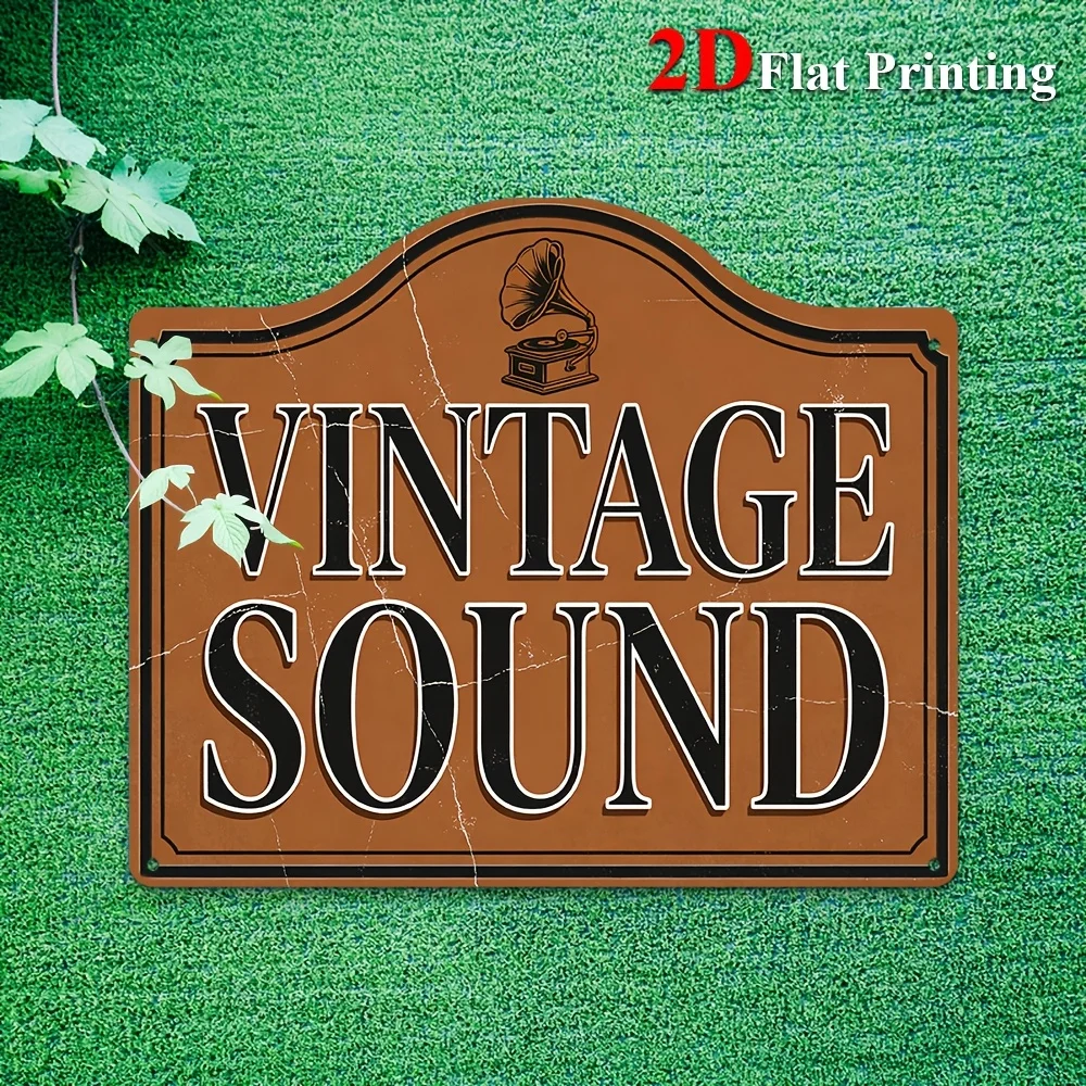 1pc 2D Flat Sign Featuring A Vintage Sound Design With A Gramophone, Ideal For Retro Home Decoration, Music Studios