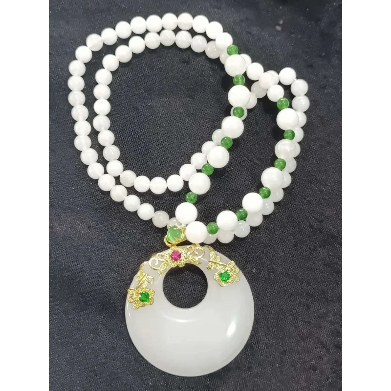 Xinjiang Golden Jade White Jade Sweater Chain Women's Quartz Rock Jade Jade No-Matter Brand Necklace