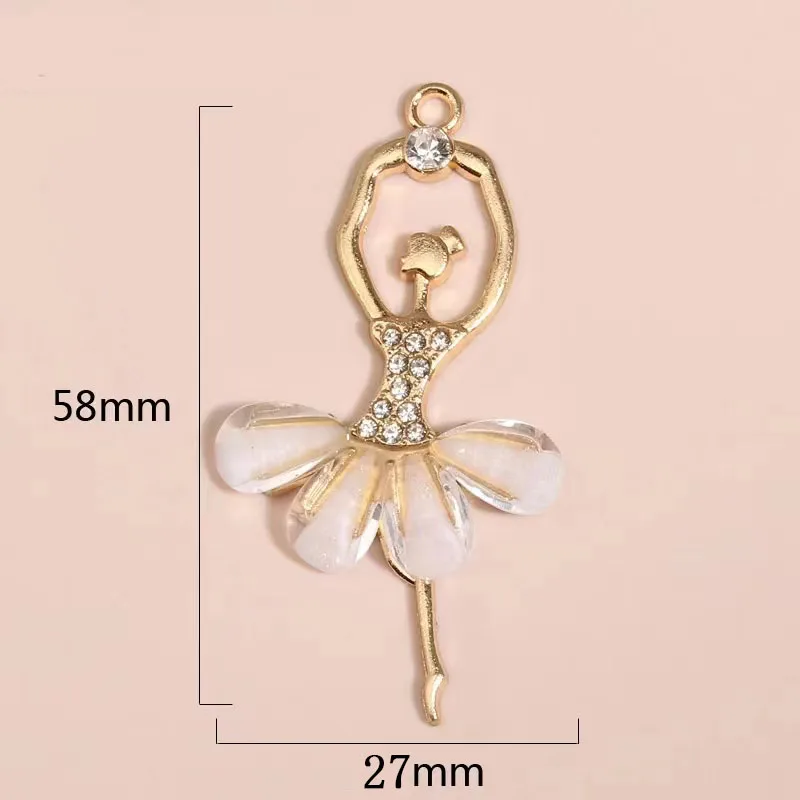 5pcs Gold Color 58x7mm Cartoon Enamel Ballet Dancer Charms Ballerina Pendant For DIY Handmade  Jewelry Making Accessories