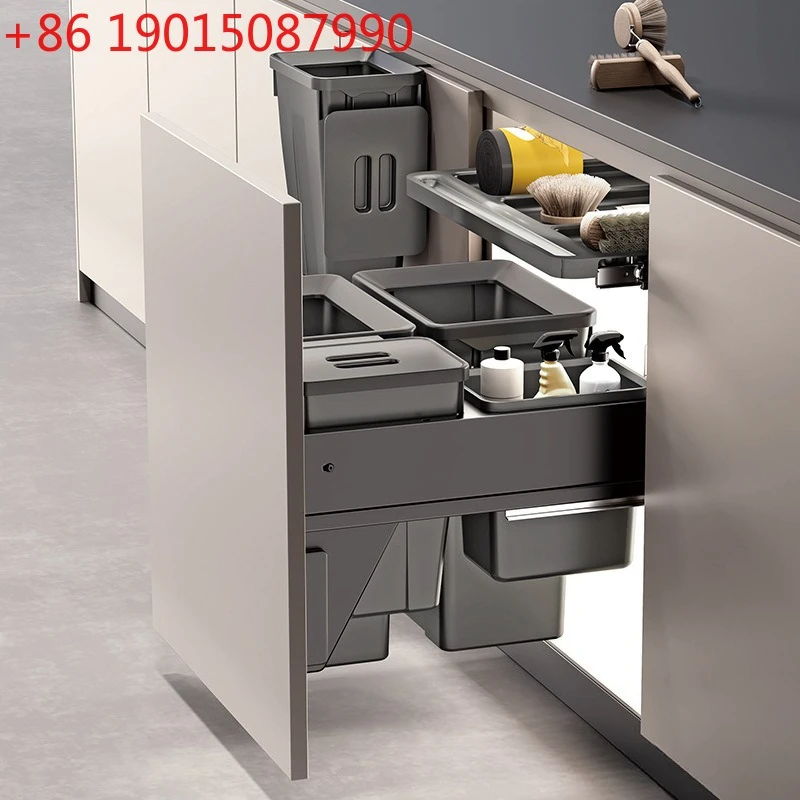 

Kitchen cabinet embedded trash can embedded type with lid concealed classification resistance drawer type