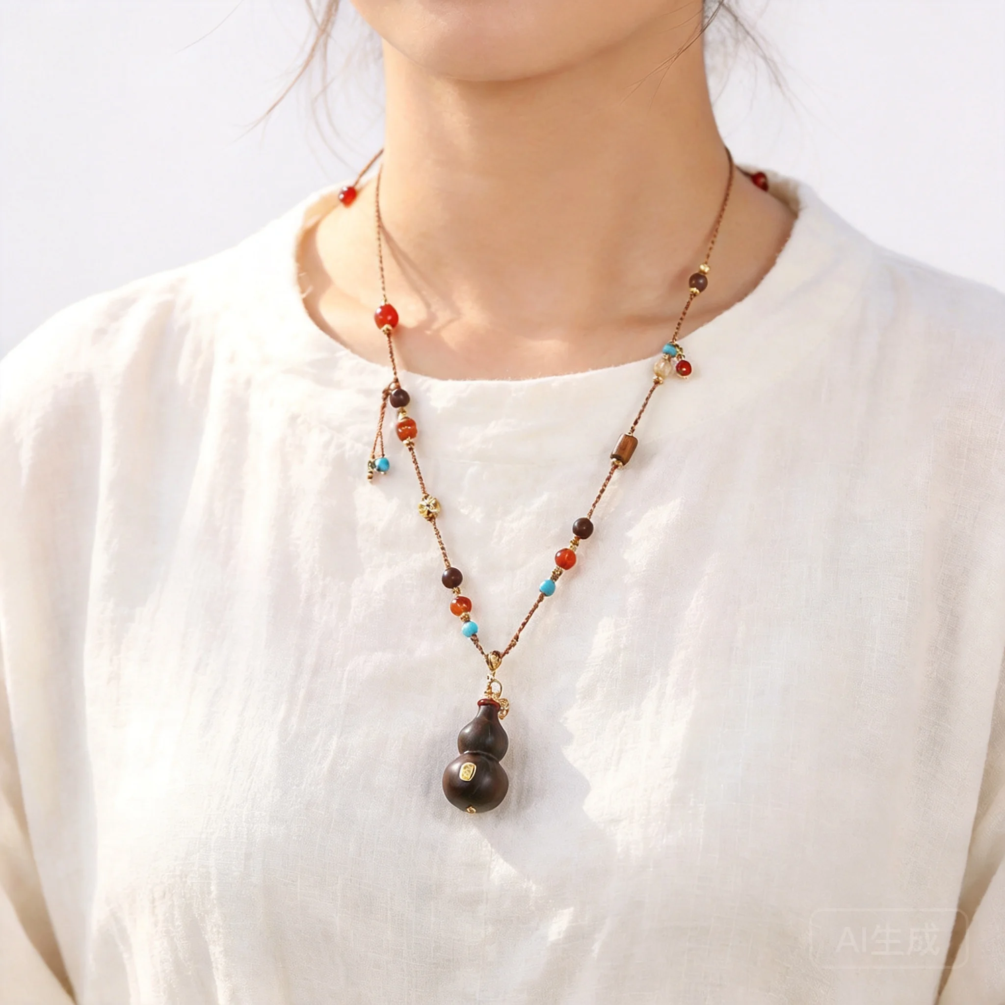 chinese-style-lucky-fortune-blessing-sandalwood-gourd-pendant-necklace-natural-agate-incense-beads-long-sweater-chain-hanfu-jewe