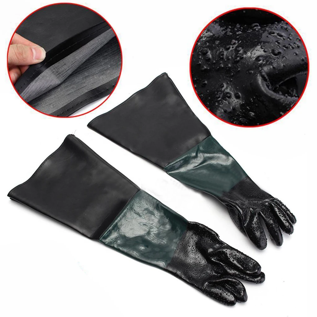 1 Pair Heavy Duty Sandblasting Rubber Gloves Sand Shot Grit Bead Blast Blasting Gloves for Sandblast Cabinet