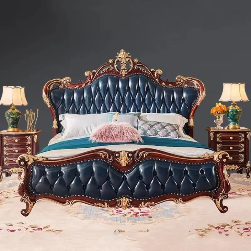 

Master European Style Double Bed Frame Elegant Nordic Wood Queen Bed Frame Luxury Princess Cama Matrimonial Bedroom Furniture