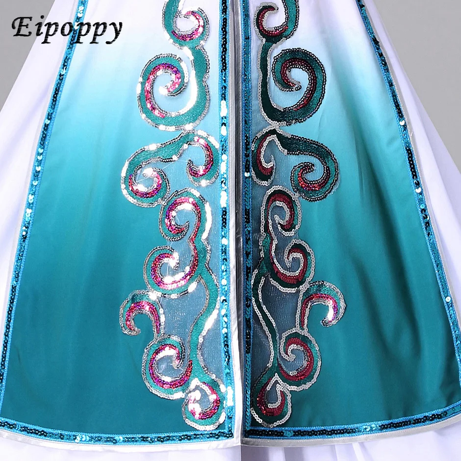 Axing Hui costume da ballo etnico danza nuovo blu e bianco abbigliamento da prestazione etnica di transizione femminile Xinjiang