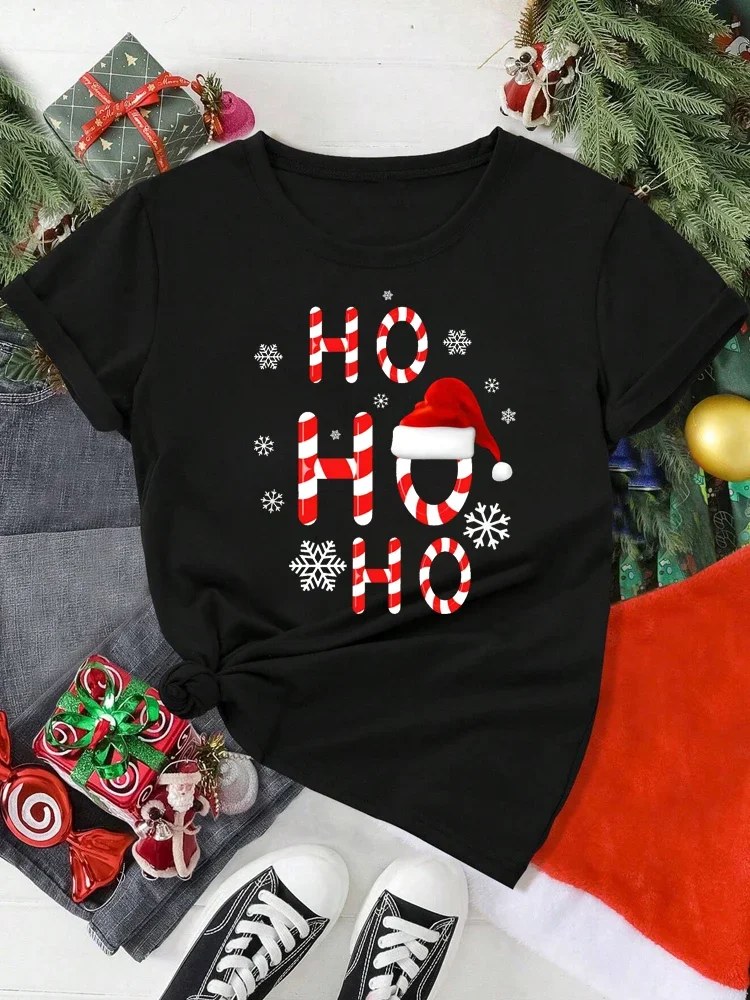 Women Christmas Santa Claus Print Tee Christmas Xmas Gift Cartoon Top Short Sleeve O-Neck Harajuku Trendy New Year Women T-shirt