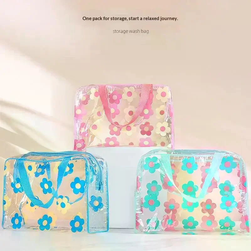 Transparent PVC Makeup Bags Portable Women's Floral Waterproof Cosmetic Bag Travel Washing Toiletry Shower Storage Pouches