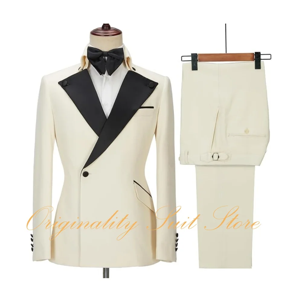 Terno masculino de negócios casual, 2 peças, slim fit, jaqueta com botão único, calças, ternos para homens, smoking de casamento