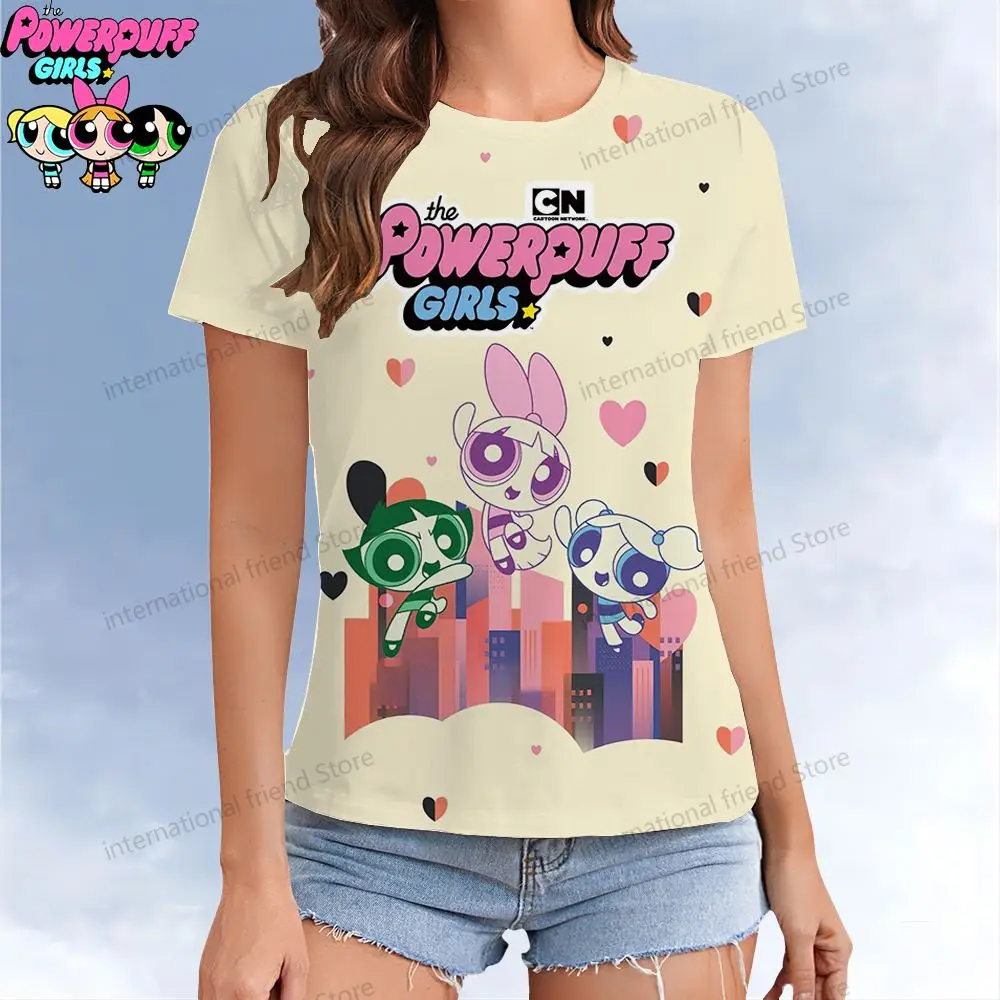 Kawaii Women's T-shirt The Powerpuff Girls Summer Short Sleeve O Neck T-shirts XS-3XL Leisure Y2k Cheap Clothes Woman Clothing