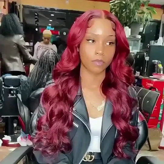 99j بورجوندي / النبيذ الأحمر 200٪ كثافة الجسم موجة باروكة من شعر طبيعي مع 13x4 الدانتيل أمامي - شعر الطفل قبل قطعها، يبحث الدانتيل الباروكات fo