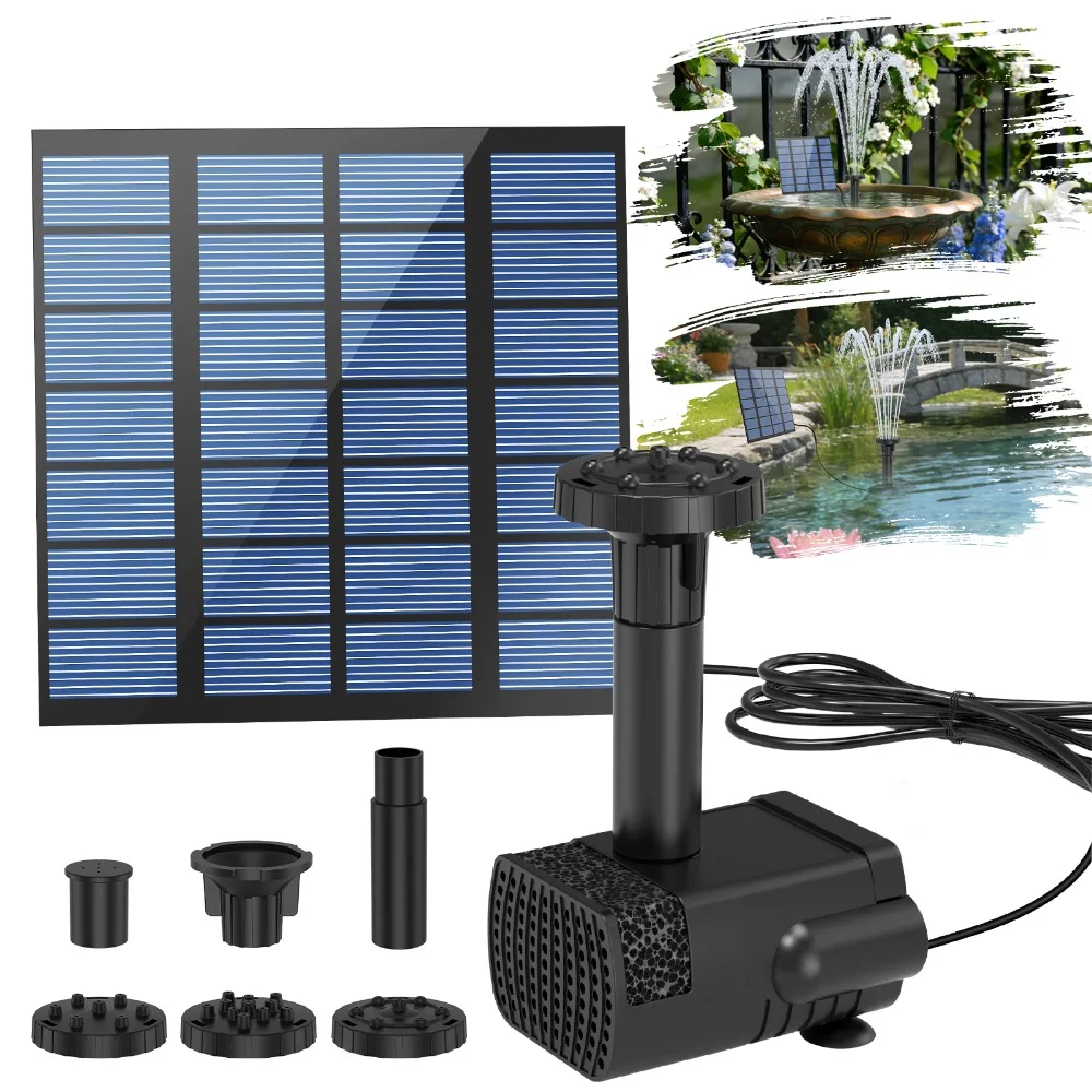1.8W Split Solar Water Fountain, Powerful Water Pump, with 6 Nozzles and Filter, DIY Water Features, DIY Bird Bath Garden Pond