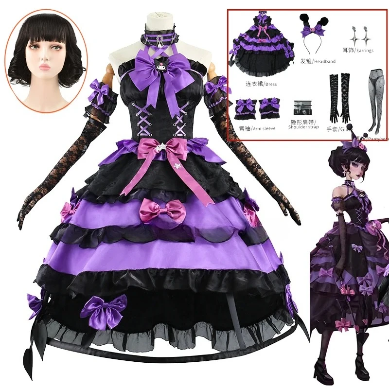 

In Stock Identity V Bloody Queen Kuromi Cosplay Costume Black Lolita Gothic Long Dress with Wig Full Set for Halloween Xmas