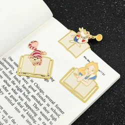 Alice in Wonderland Metal Bookmark Cheshire Cat Alice Princess Brass Book Page Clips Mark Reading Supplies Fans Gifts