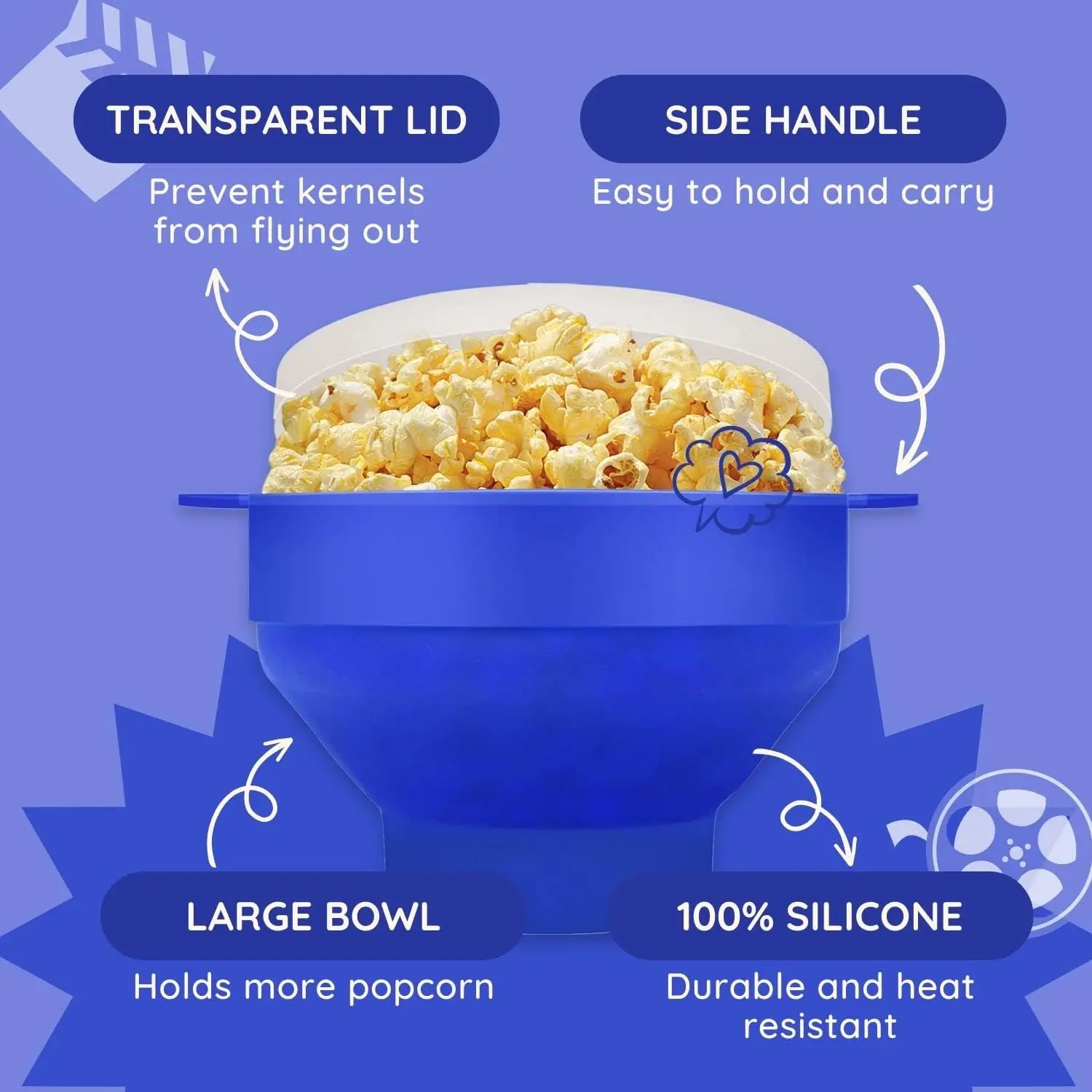 

Kitchen Large Microwave Popcorn Maker Silicone Popcorn Popper Microwave Collapsible Bowl With Lid BPA Free Microwave Popcorn Pop