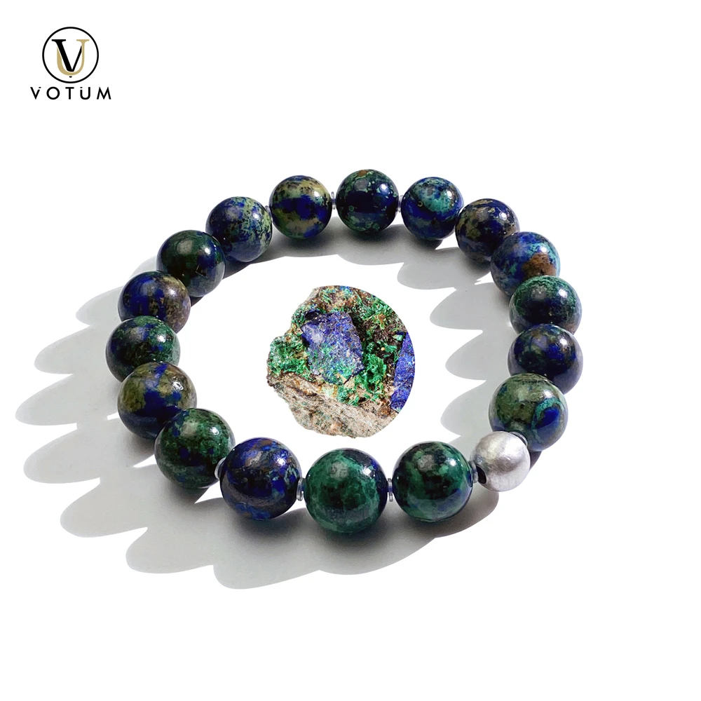 

Votum Natural 10m Blue Azurite with Green Malachite Silver 925 Beads Bracelet for Women Chakra Healing Energy Stone Gift Jewlery
