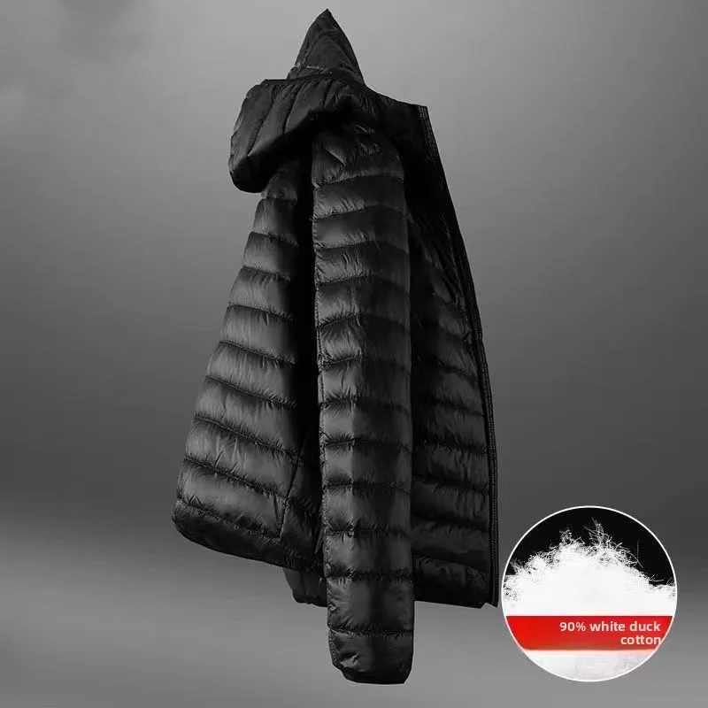 مكافحة الموسمية 90 الأبيض Du أسفل القطن Jaet الوقوف طوق مقنعين الشتاء الدافئ ملابس خارجية عادية رقيقة طويلة Sle معطف الرجال #2