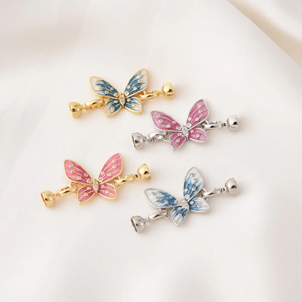 Chapado en cobre, oro de 18 quilates, circonio, aceite, mariposa, madre e hijo, cierre hecho a mano, collar Diy, cadena de suéter, cierre de perla de conexión