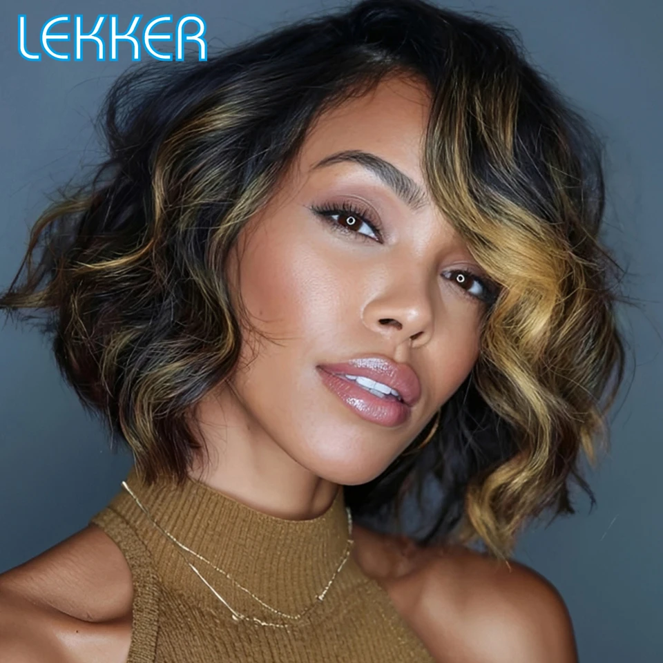 lekker-highlight-blonde-100-human-hair-wigs-16“-long-wavy-bob-side-part-lace-front-for-women-brazilian-remy-hair-glueless-wigs