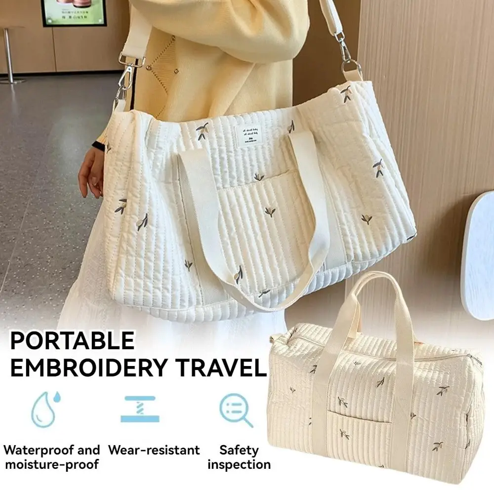 

New Korean Embroider Shoulder Bag Cotton Stroller Bag Mummy Bag Travel Bag Large Capacity Baby Diaper Bag