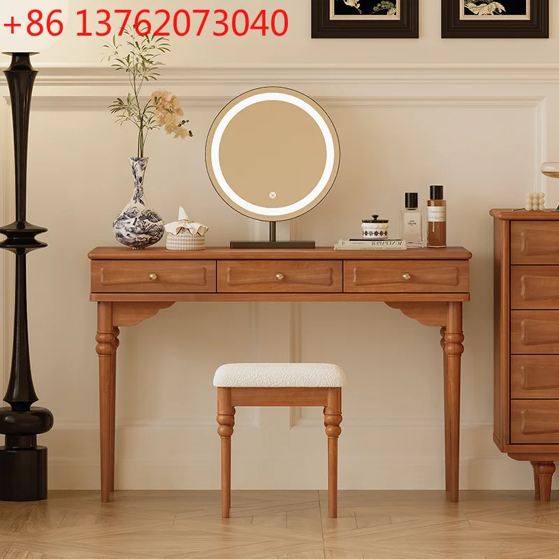 

Meiquan solid wood makeup table retro small apartment desk household French light luxury medium and antique makeup table