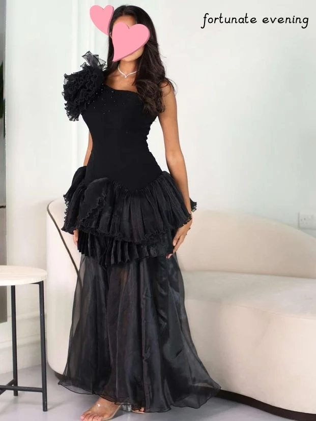 

Fortunate Evening Elegant Vintage Sexy Black Mermaid Ruffle Beading Customize Formal Occasion Prom Dress Evening Party Gowns