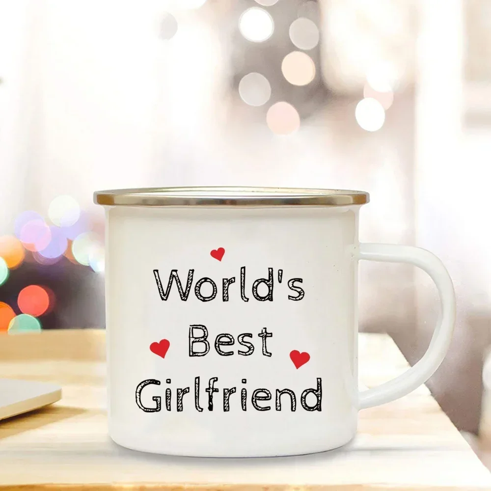 Tasse à café en émail Juice, cette tasse appartient à la meilleure petite amie et au petit ami du monde, cadeau d'anniversaire des travailleurs