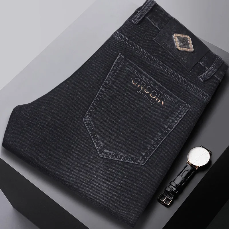 فضفاض مستقيم الساق الرجال الجينز العصرية الأعمال عارضة مرونة الخريف الشتاء نمط جديد الراقية الرجال الدنيم السراويل