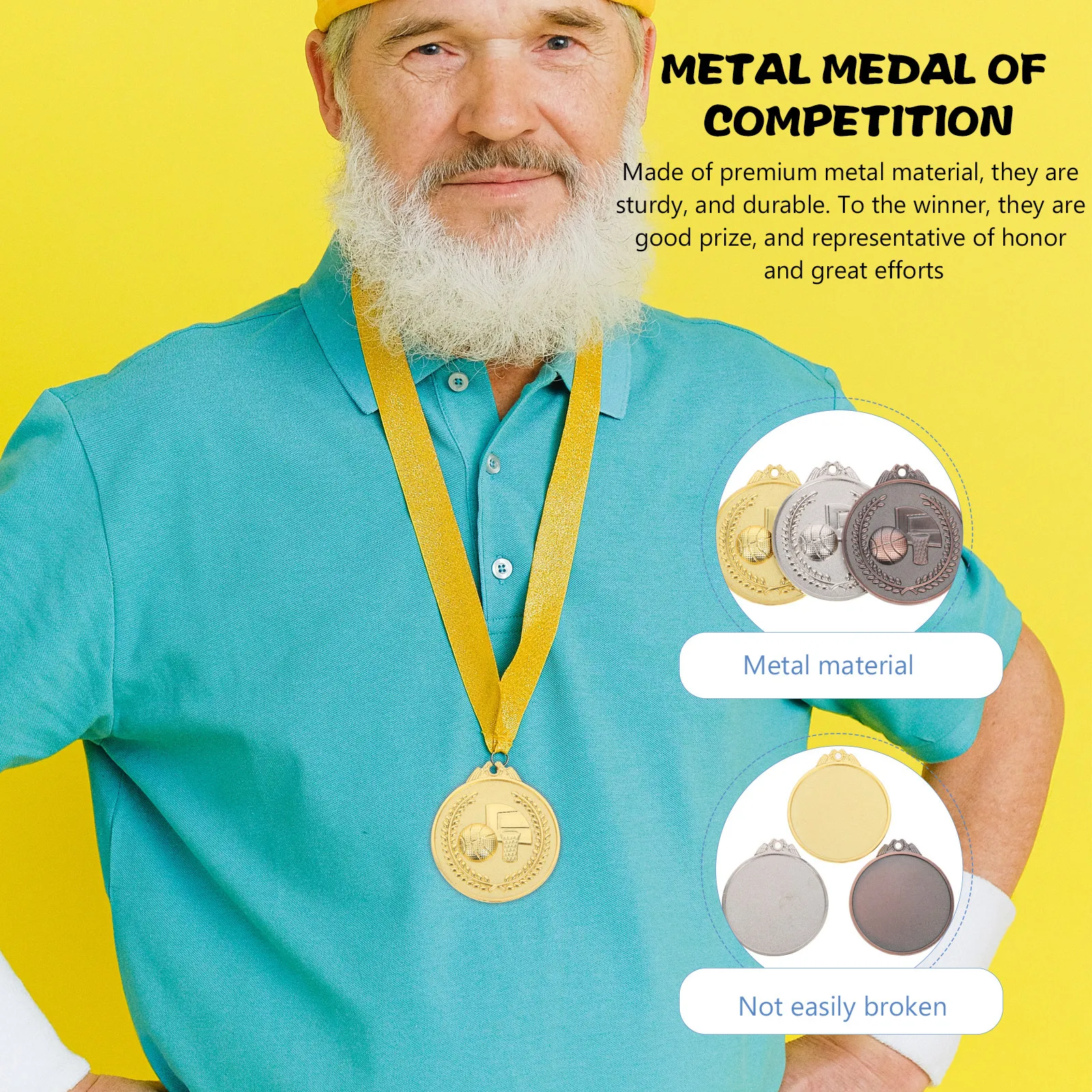 

3pcs Metal Medals Gold Silver Bronze Award For Sports Competition Party Athletics Basketball Champion Decor Team Sports