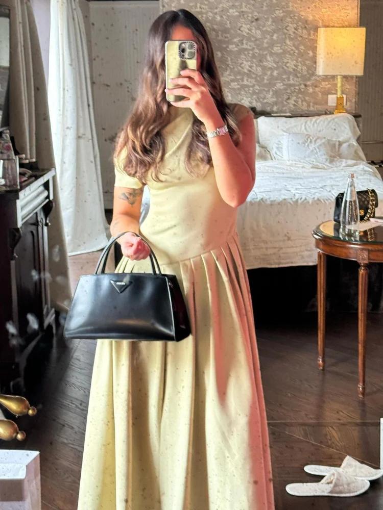 Elegant Off Shoulder Pleated Dress Women Fashion O Neck Short Sleeve  Patchwork Long Dresses 2024 New Casual Office Lady Robe - AliExpress  200000345