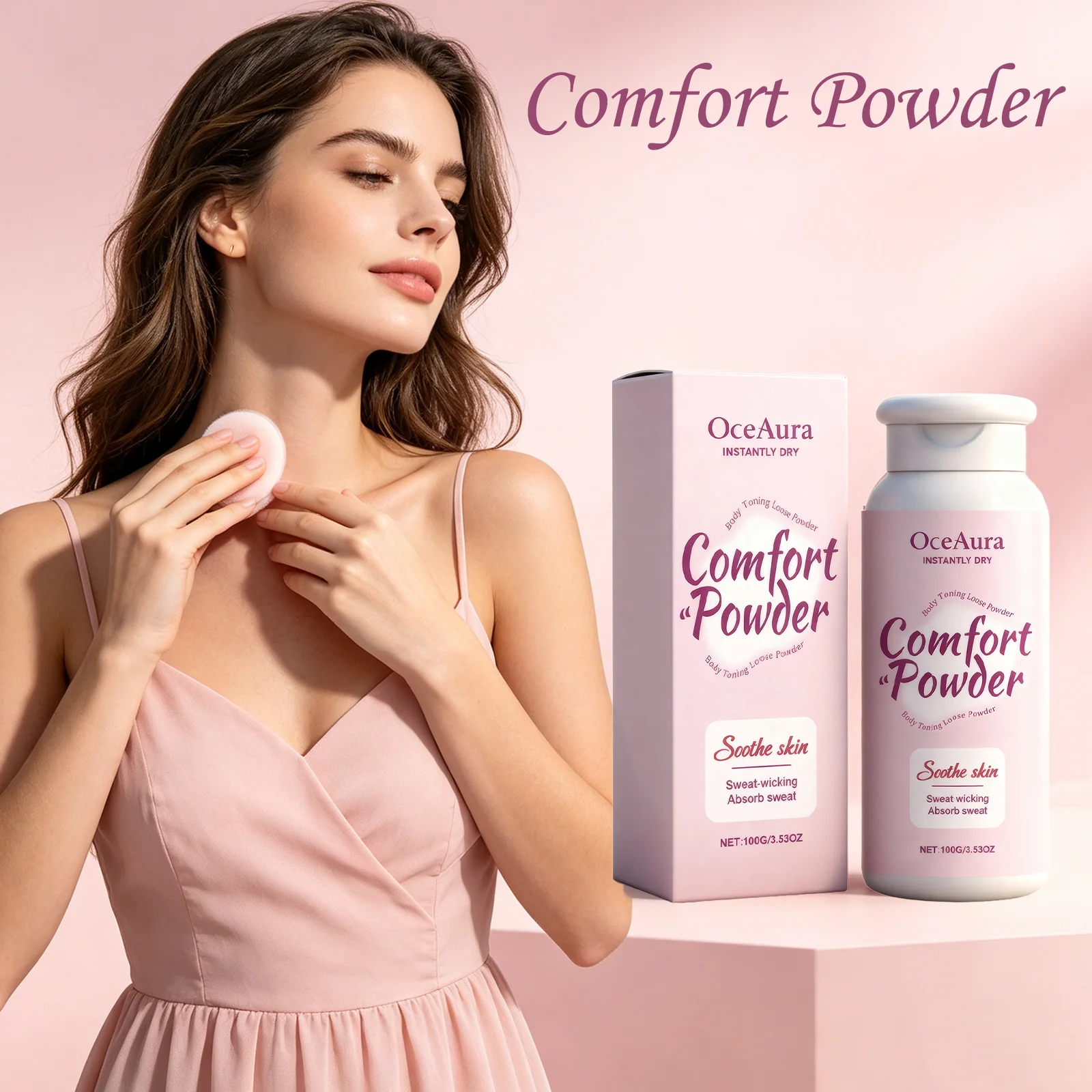 OceAura Comfort Powder Sweat Absorbing Long Lasting Skin Freshness Antisticking Formula Multi Scene Use Soothing Body Powder