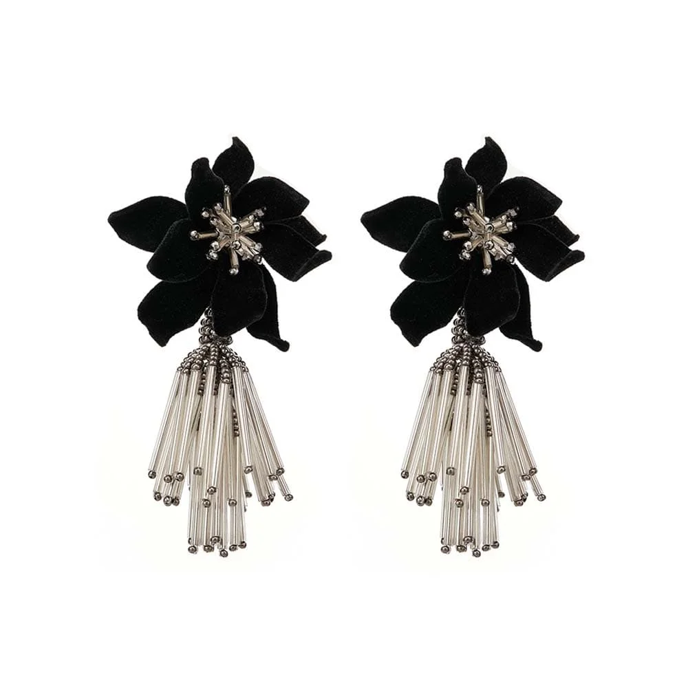 

New Model Black Velvet Flower Tassel Earrings 2025 Retro Fashion - Luxurious Party Jewelry Free Shipping