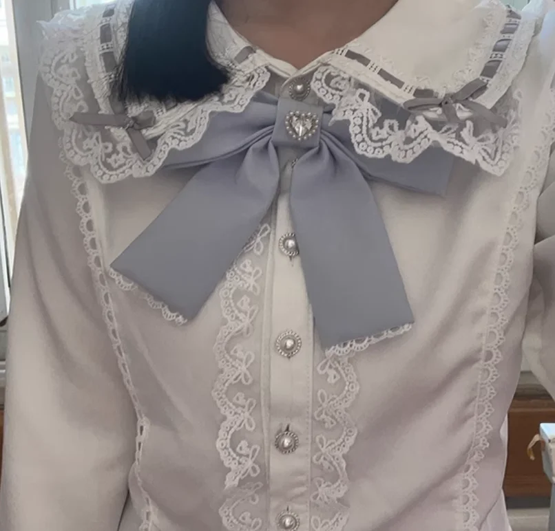 

Нежные женские рубашки в японском стиле для весны и осени: кружевной топ массового производства с милыми кроличьими ушками, бантом и длинными рукавами