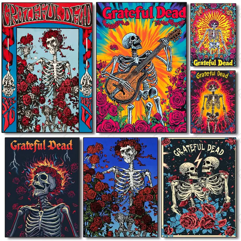 G-Grateful Dead Rock Poster Wall Art Painting For Home Room Decoration Bedroom Wall Decor Canvases Waterproof Posters