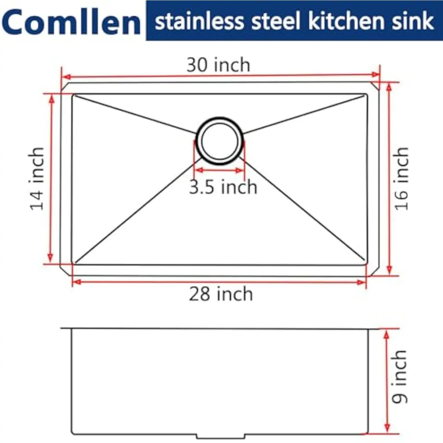 Кухонная раковина с нижним креплением 30x16 дюймов, кухонные раковины из нержавеющей стали с матовым никелевым покрытием, раковина ручной работы с глубоким креплением 9 дюймов 16 калибров с Drai