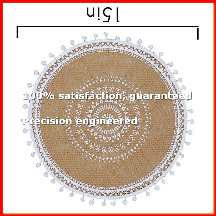 4pack X((Round Placemats Set of 4,Boho Woven Table Mats with Pompom Tassel for Dining Room Kitchen Table Decor(White Ball))