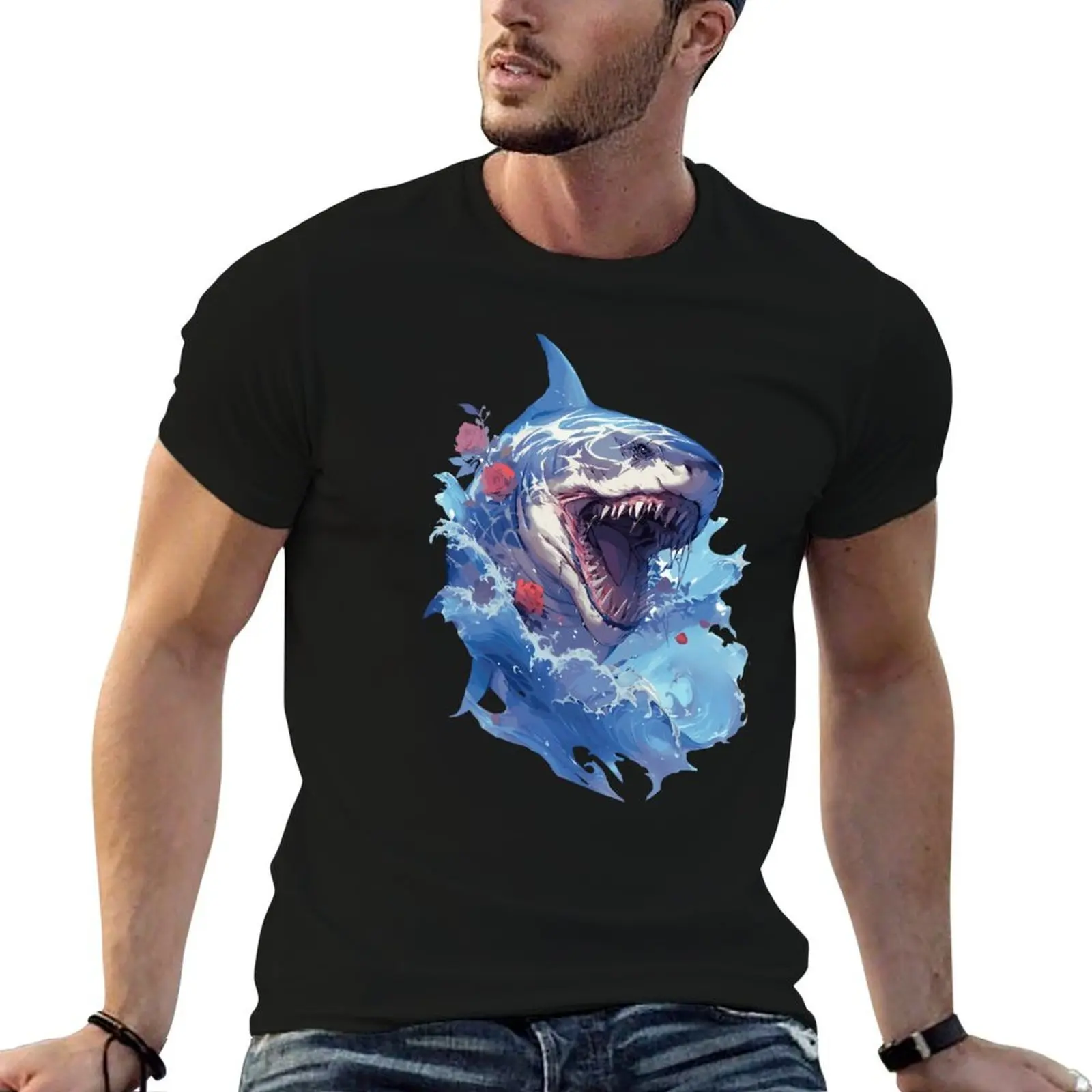

for t carcharodons cotton pray ocean anime jumping funny great shirts of shark T-Shirt white style hunting out man