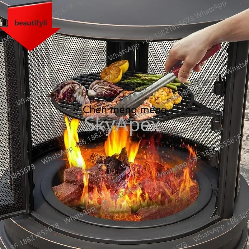 

a38 2-in-1 Multifunctional Outdoor Wood Burner Firepit with BBQ Grill for Patio Backyard Burning Bonfire Durable Design for Home