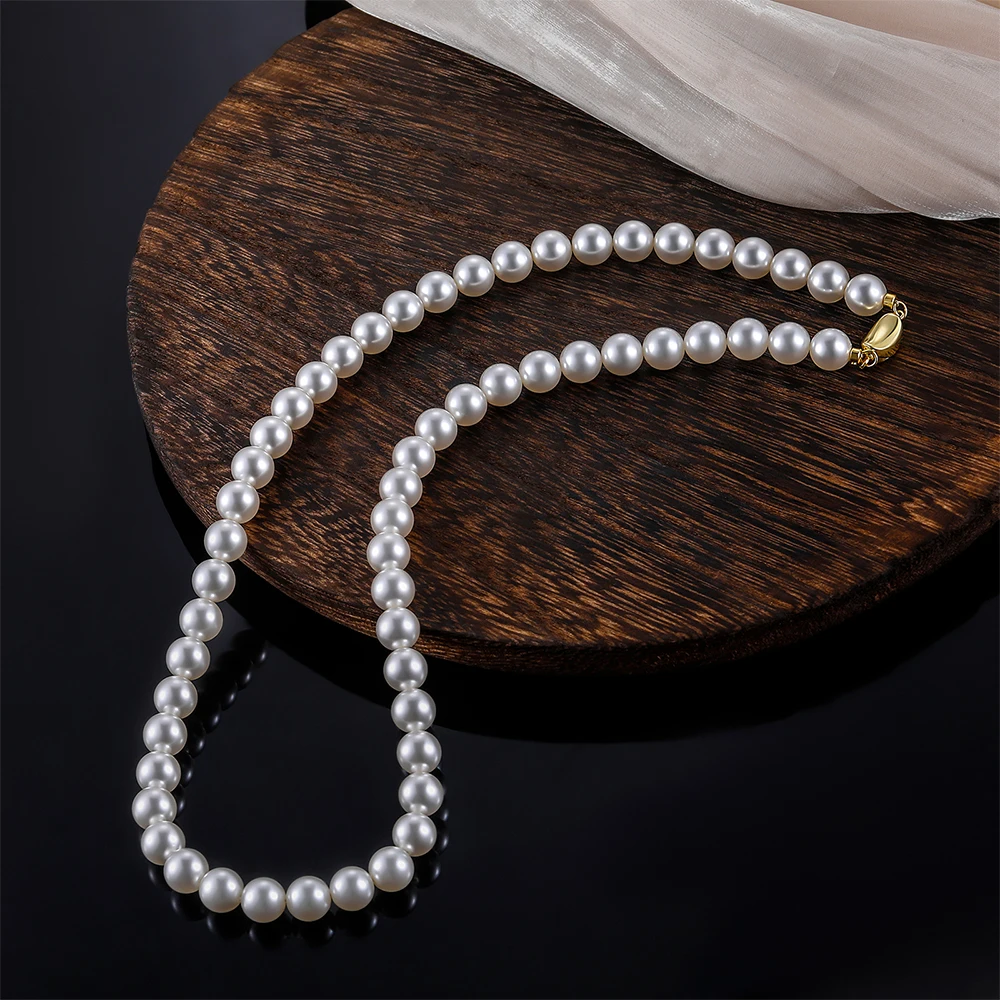 Trumium Vintage Elegant 6/8/10mm White Pearl Chain Choker Necklace for Women Wedding Party Fashion Simple Jewelry Giris Gift