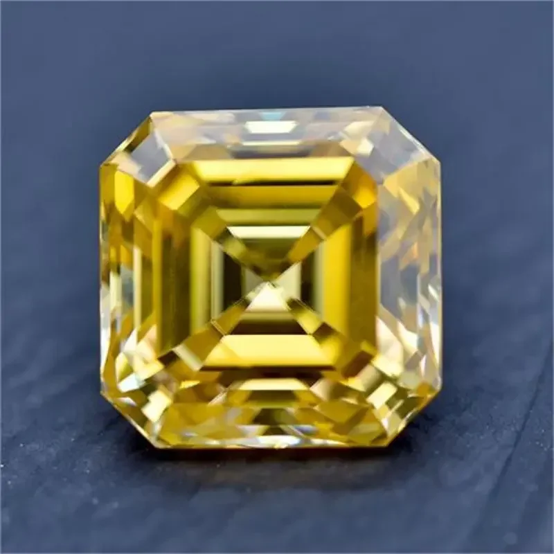 

Moissanite Stone Golden Yellow Color Asscher Cut Gemstone Lab Grown Diamond Charms Jewelry Making Materials with GRA Certificate