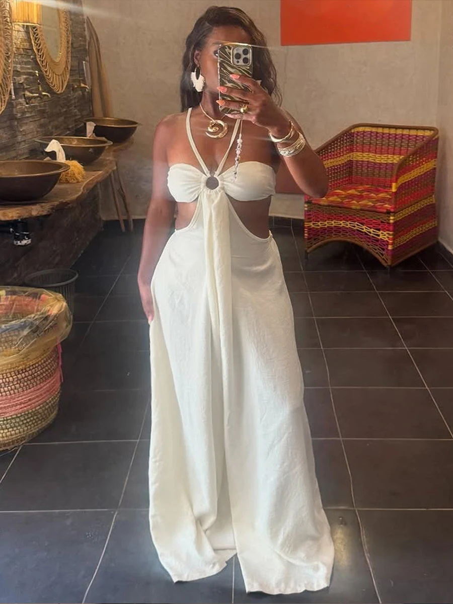 Cutenew licou combinaisons femmes Sexy élégant sans taille dos nu cercle ruban Simple été tendance Clubwear vacances salopette