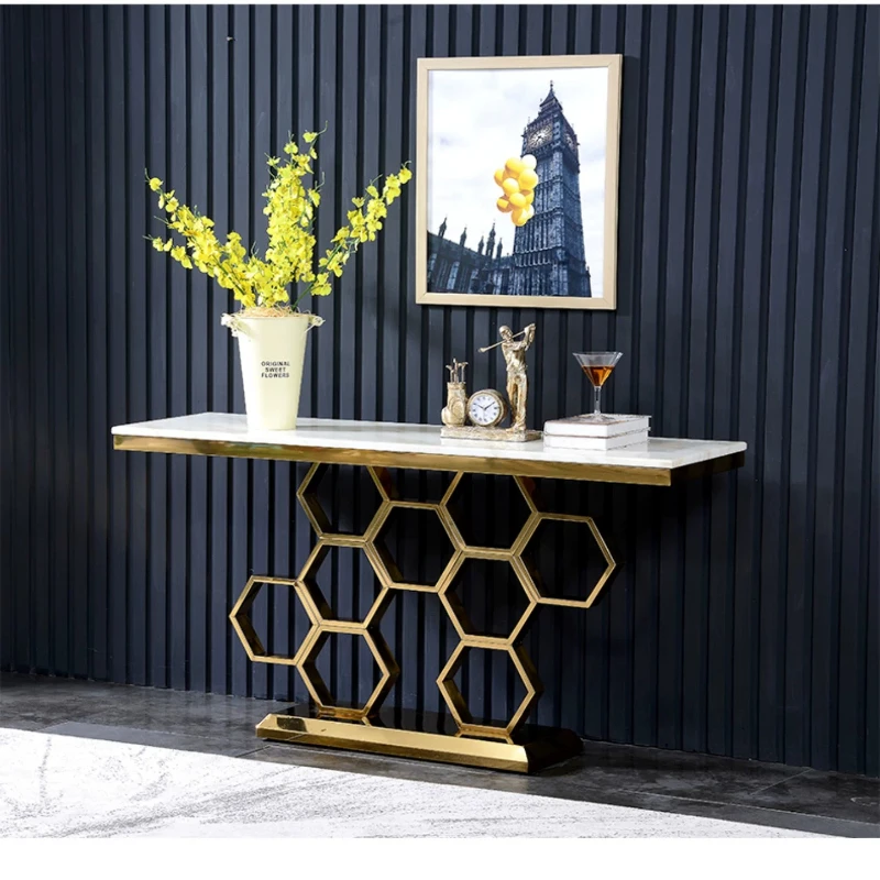 Light luxury rock slab entrance platform, corridor entrance table against the wall, modern simple  cabinet
