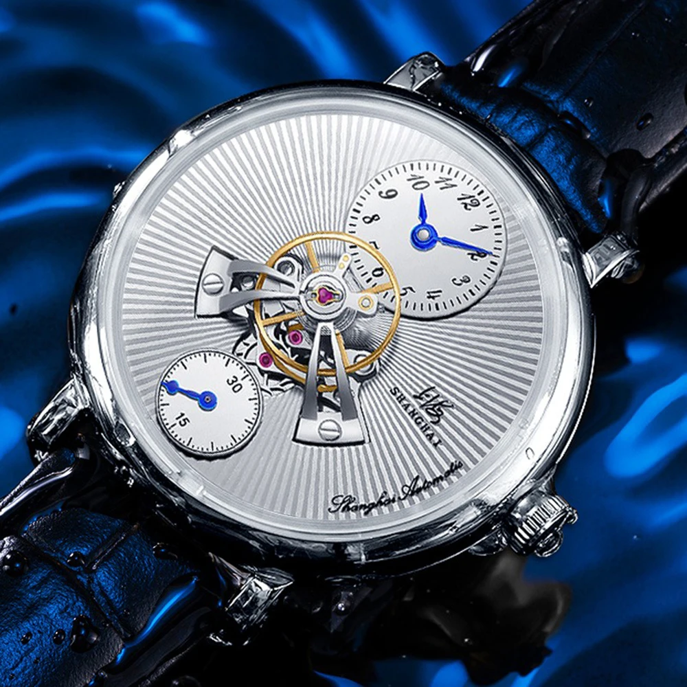 Shanghai Tourbillon Watch Men 40mm Luxury Automatic Watches Dome Sapphire Glass Man Mechanical Wristwatches Relojes Para Hombre