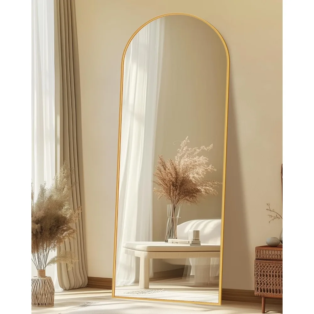 Miroir de sol pleine longueur doré avec support, 64 x 21 pouces, idéal pour la décoration de la chambre à coucher et du salon