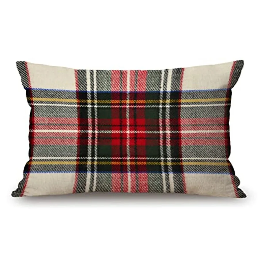 

Pillow Covers Plaid 12" x 20" Farmhouse Rustic Décor Lumbar Pillow Covers Scottish Tartan Red and White Pattern Symmetric House