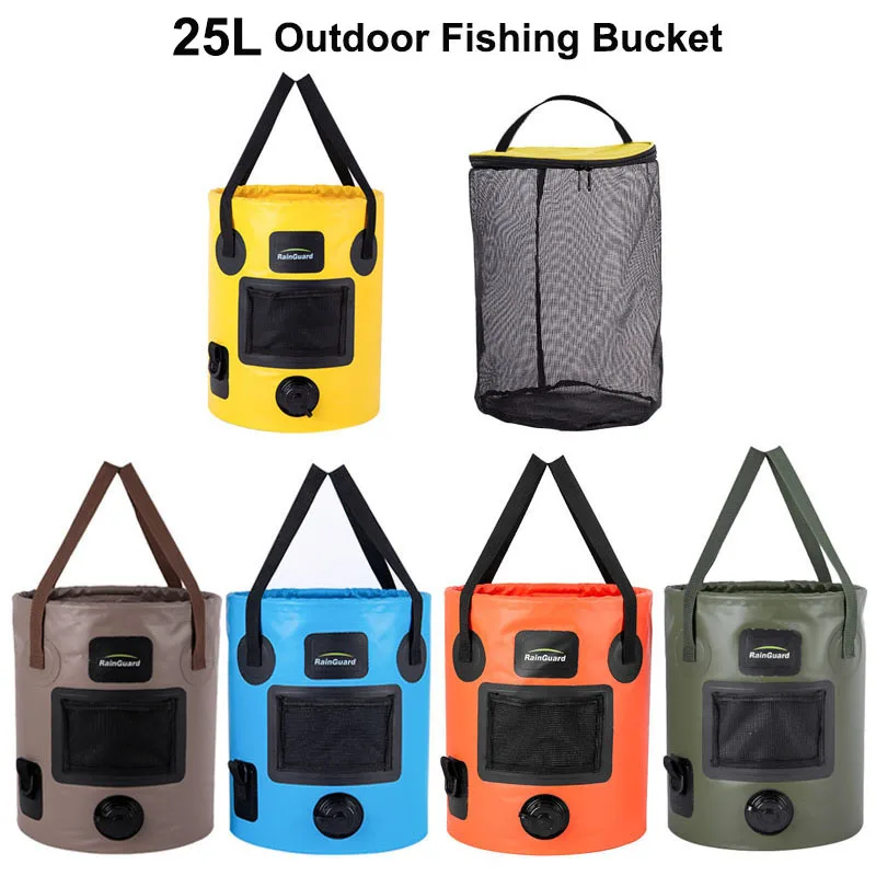 Waterproof Fishing Bucket, Folding Washbasin, Water Container, Outdoor Car Wash Bucket, Travel Camping Hiking Storage Bucket 25L