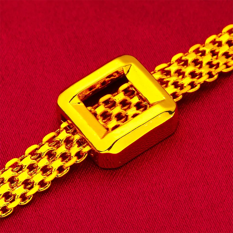 Women's Watch Clasp Flat Bracelet 24K Gold AU999 - Traditional craft, smooth watch clasp, wrist-fitting flat chain