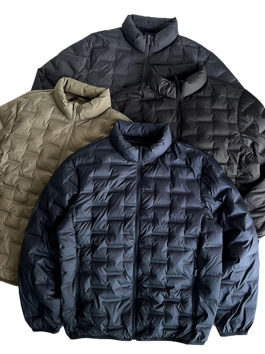 Men's Lightweight 90 White Duck down Jacket American Heavy Duty Glued  Warm Stand Collar down Coat Autumn Winter Windpr...